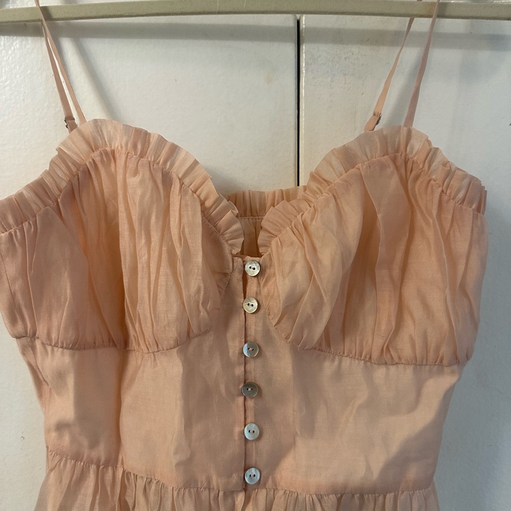 Peach Ruffled Button-Down Tank Top